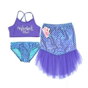 NWT Floatimini Mermaid Vibes 3-Piece Swimsuit in Purple 6X